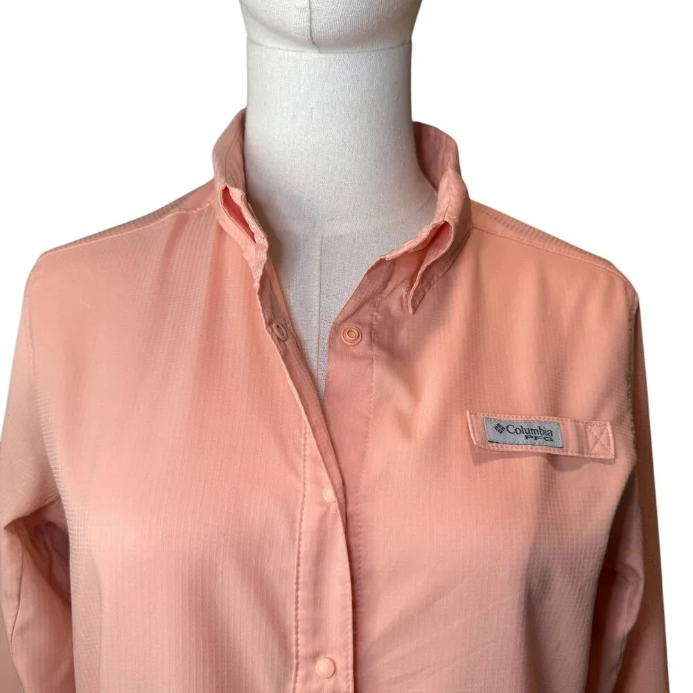 Columbia PFG Omni-Shade Peach Pink Long Sleeve Fishing Shirt S Roll Tab Sleeves - Picture 3 of 8